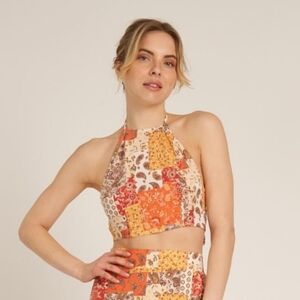 NWT En Créme Paisley Patchwork Print Halter Top